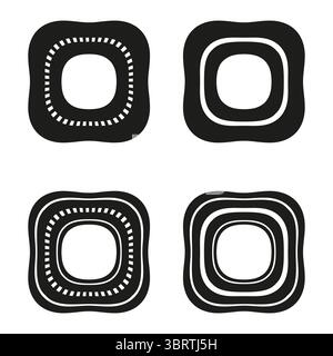 Abgerundete quadratische Rahmen. Abstrakte Randelemente. Moderne Vektorformen. Gepunktete Linienmuster. Stock Vektor