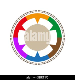 Buntes Kreisdiagramm. Prozessflussvektor. Segmente in Zahnradform. Brillante Geschäftsgrafik. Stock Vektor