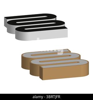Isometrischer Zylinder S. Schwarzes Silber. Vektor aus massiver Bronze. Weißer Hintergrundkontrast. Stock Vektor