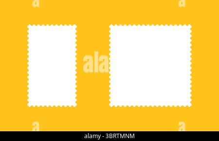 Briefmarkenrahmen. Leere Ränder, Hintergründe für Postkarten, Briefe. Weiße rechteckige Vintage-Stempel. Etiketten, Etiketten, Coupons, Boxen mit kurviger Form Stock Vektor