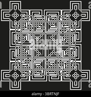 Abbildung mit komplexem Muster. Abstraktes quadratisches Design. Ineinandergreifende geometrische Formen. Optisches Vektorlabyrinth. Stock Vektor