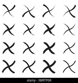 Schwarzes Kreuzmuster. Dynamische Konturmarkierungen. Weißes Hintergrundraster. Symbole zum Löschen von Vektoren. Stock Vektor