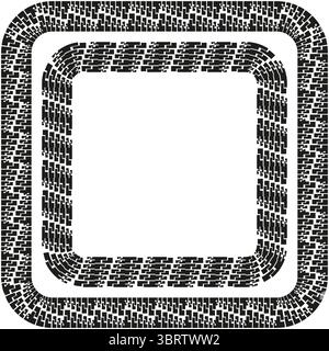 Abgerundeter Pixelrahmen. Eckrand mit Mosaik. Dekorativer quadratischer Vektor. Auffällige schwarze Kontur. Stock Vektor