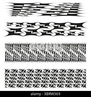Set mit Zierrand. Stacheliges Streifenmuster. Dekorative Verkleidung Vektor. Schwarze Silhouette. Stock Vektor
