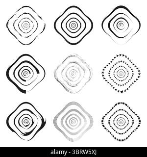 Abgerundete quadratische Spiralen. Abstrakte geometrische Formen. Dynamische Vektormuster. Moderne Stylenkunst. Stock Vektor
