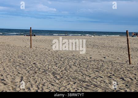 Der Sandstrand von Narbonne-Plage am Mittelmeer, Stadt Narbonne, Departement Aude, Frankreich Stockfoto