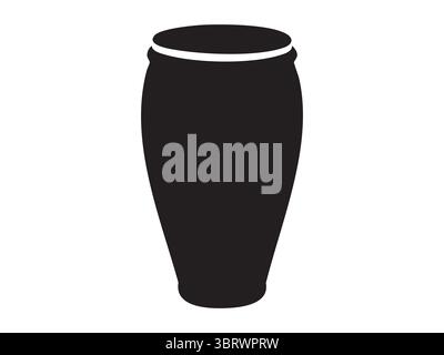 Schwarze Silhouette der traditionellen Conga-Trommel isoliert auf weißem Hintergrund, grafische Illustration. Konzept von Musik, Schlaginstrument, Rhythmus, Symbol, Stock Vektor