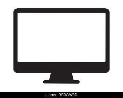 Schwarze Silhouette des Computermonitors isoliert auf weißem Hintergrund, grafische Abbildung. Konzept der Technologie, Computerbildschirm, elektronisches Gerät, IC Stock Vektor