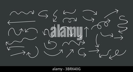 Vielseitige handgezeichnete Doodle-Pfeile auf einem Tafel-Hintergrund für Richtung und Betonung Stock Vektor