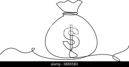 Durchgehende Einzeilen-Zeichnung in Dollar, durchgehende Zeilenzeichnung in Geldbeutel. Handgezeichnetes Symbol Vektor-Illustration, Geschäftszyklus. Stock Vektor