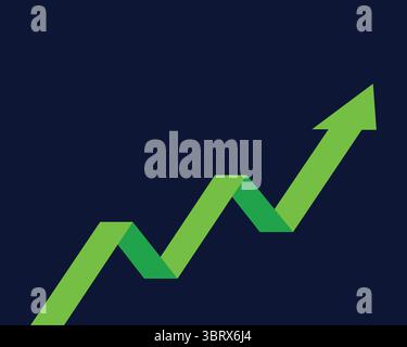 Grüner Aufwärtspfeil zeigt Geschäftswachstum und -Erfolg auf dunklem Hintergrund, symbolisiert finanzielle Steigerung und positive Trends, Vektor Stock Vektor