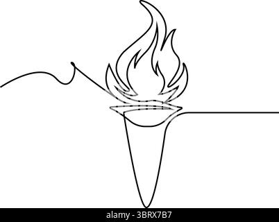 Durchgehende Taschenlampe mit einer Linie. Linienkunstfackel, handgezeichnete Vektorkunst, olympische Fackel in einer durchgehenden Linie gezeichnet. Eine Linienzeichnung, Minimalismus. Vektor Stock Vektor