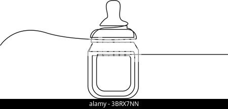 Durchgehende, einzeilige Zeichnung der Babyflasche mit Sauger, minimale moderne Konturillustration auf transparentem Hintergrund. Vektor. Stock Vektor