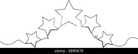 Durchgehende, einzeilige Komposition mit Sternen. Das Handzeichnen wird um eine Linie fortgesetzt. Abbildung des Vektormaterials auf transparentem Hintergrund isoliert Stock Vektor