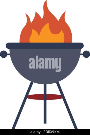 Wasserkocher Grill Icon Sommer Barbecue Kochen, Grill Grill mit Flamme, Vektor-Illustration Stock Vektor