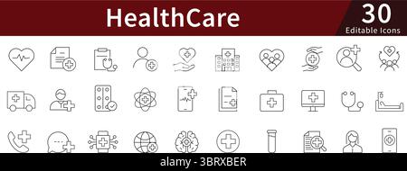 Healthcare Medical editierbare Linien-Symbole Set für Krankenhaus, Arzt, Medizin und Gesundheitsmanagement Stock Vektor