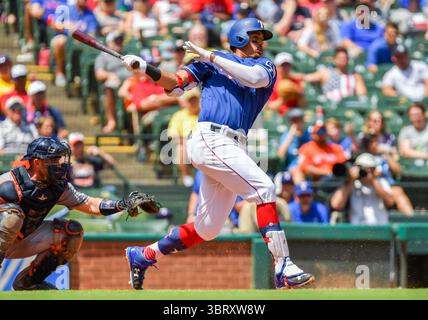 10. Juni 2018: Texas Rangers erster Baseman Ronald Guzman #67 während eines MLB-Spiels zwischen den Houston Astros und den Texas Rangers im Globe Life Park in Arlington, TX Houston besiegte Texas 8-7 Albert Pena/CSM(Credit Image: &Copy; Albert Pena/CSM via ZUMA Wire) Stockfoto