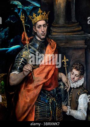 Saint Louis King of France and A Seite 1585 von Domenikos THEOTOKOPOULOS oder EL GRECO 1541 – 1614 Griechisch Spanisch, Louvre, Paris, Frankreich, Französisch, Stockfoto