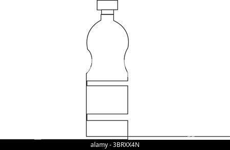 Durchgehende Linienzeichnung des stilisierten Softdrinks auf dem Logo-Etikett der Glasflasche. Trinkflasche eine durchgehende Linie Illustration. Emblem Drink Store Konzept. Stock Vektor