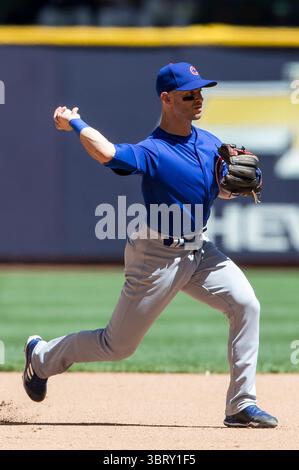 13. Juni 2018: Chicago Cubs dritter Baseman Tommy La Stella #2 beim Major League Baseballspiel zwischen den Milwaukee Brewers und den Chicago Cubs im Miller Park in Milwaukee, WI. John Fisher/CSM(Credit Image: &Copy; John Fisher/CSM via ZUMA Wire) Stockfoto