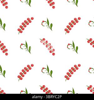 Ein nahtloses Volkskunst-Vektormuster mit Clustern von roten Beeren und grünen Blättern auf weißem Hintergrund. Das Design ist einfach und elegant, passend Stock Vektor