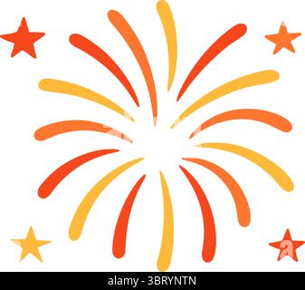 Rote und gelbe Feuerwerksexplosion mit Sternen in flachem Stil. Isoliertes quadratisches Vektorelement auf transparentem Hintergrund. Stock Vektor Illustration im Auto Stock Vektor