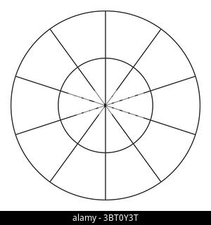 Vorlage „Rad der Lebensdauer“. Einfaches Coaching-Tool zur Visualisierung aller Lebensbereiche. Leeres Polar Graph-Papier. Kreisdiagramm der Lebensstilbalance. Vektor Stock Vektor