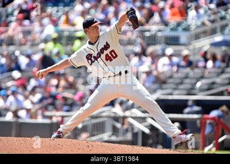 8. September 2019: Der Pitcher Mike Soroka von Atlanta Braves liefert im SunTrust Park in Atlanta, GA, ein Spielfeld im vierten Inning eines MLB-Spiels gegen die Washington Nationals. Austin McAfee/CSM(Kreditbild: &Copy; Austin McAfee/CSM via ZUMA Wire) Stockfoto