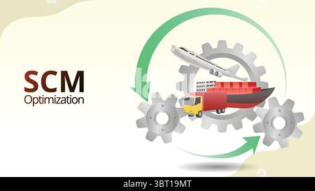 scm-Optimierungskonzept. Isometrische 3D-Vektorgrafik für das Supply Chain Management Stock Vektor
