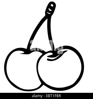 Eine einfache Vektor-Illustration von zwei Kirschen, die durch ihre Stiele verbunden sind, mit einem klaren und minimalistischen Design. Stock Vektor