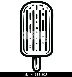 Eine einfache, handgezeichnete Illustration eines Eiszapfens mit einem Stock, mit vertikalen Linien und Punkten für Textur. Stock Vektor