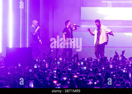 Kendall Schmidt, Logan Henderson, James Maslow von der amerikanischen Popmusik-Boyband Big Time Rush in Mailand, Italien, am 13. Juni 2024 Stockfoto