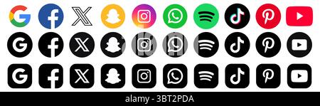 Set der beliebtesten Social-Media-Symbole: Twitter, Youtube, Pinterest, Instagram, Facebook, , Google, Snapchat und mehr Juli 10 Ukraine Dnipro Stock Vektor