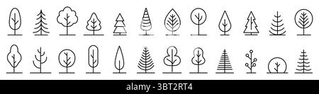 Große Reihe von linearen Symbolen mit minimalen Bäumen. Bearbeitbare Kontur. Stock Vektor