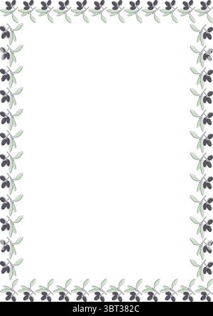 Rahmen für olivfarbene Zweige. Leere Vorlage für botanische Anlage. Leere Rahmenbox. Handgezeichnete Vektorgrafik Stock Vektor