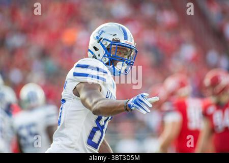 21. September 2019: Alec Dana (85) überprüft seine Ausrichtung vor dem Spiel während der NCAA-Football-Action zwischen den Hampton Pirates und den Liberty Flames im Williams Stadium in Lynchburg, VA. Jonathan Huff/CSM.(Credit Image: &Copy; Jonathan Huff/CSM via ZUMA Wire) Stockfoto