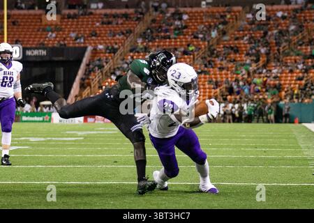 21. September 2019: Die Central Arkansas Bears laufen zurück Carlos Blackman #23 läuft im vierten Quartal für einen Touchdown zwischen den Hawaii Rainbow Warriors und den University of Central Arkansas Bears im Aloha Stadium in Honolulu, HI. - Glenn Yoza/CSM(Kreditbild: &Copy; Glenn Yoza/CSM via ZUMA Wire) Stockfoto
