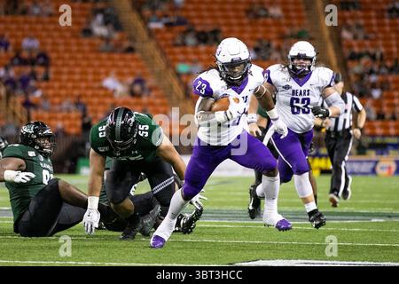 21. September 2019: Die Central Arkansas Bears laufen zurück Carlos Blackman #23 läuft im vierten Quartal für einen Touchdown zwischen den Hawaii Rainbow Warriors und den University of Central Arkansas Bears im Aloha Stadium in Honolulu, HI. - Glenn Yoza/CSM(Kreditbild: &Copy; Glenn Yoza/CSM via ZUMA Wire) Stockfoto
