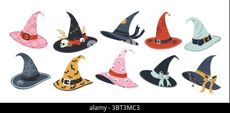 Magische Hexenhut Clip Art Set für Halloween. Stock Vektor