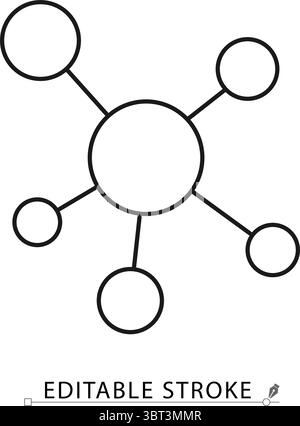 Ein Molekül-Symbol im minimalistischen Stil mit bearbeitbarer Kontur. Atomstruktur, chemisches Element, molekulares Netzwerk, wissenschaftliches Symbol, biologisch Stock Vektor