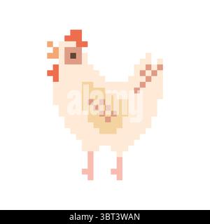 Niedliche Pixel Art Huhn Retro 8-Bit Bauernhof Vogel Illustration für Spiel oder Kinder Design Stock Vektor
