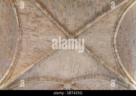 Besucher bewundern die detailreiche Handwerkskunst der Decke in einem historischen Gebäude in Brihuega, Guadalajara, Spanien. Die einzigartige Architektur sho Stockfoto