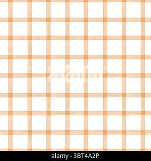Beigefarbenes Gingham-Muster mit vertikalen horizontalen Streifen, isoliertem Hintergrund. Handgemalte naive, ineinander verwobene Linien verzieren neutrale Linien Stockfoto