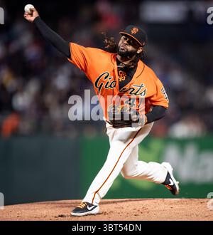 27. September 2019: In seinem zweiten Start nach Tommy John Surgery wirft der San Francisco Giants Starting Pitcher Johnny Cueto (47) im ersten Inning, während eines MLB-Spiels zwischen den Los Angeles Dodgers und den San Francisco Giants im Oracle Park in San Francisco, Kalifornien. Valerie Shoaps/CSM(Kreditbild: &Copy; Valerie Shoaps/CSM via ZUMA Wire) Stockfoto