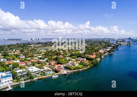 Miami Beach Florida, Blick von oben nach unten, Indian Creek, Biscayne Bay Water, La Gorce Country Club Golfplatz, 5500 Blocks Pine Tre Stockfoto
