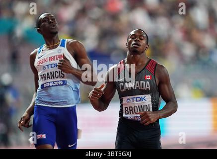 29. September 2019: Aaron Brown (Kanada) und Miguel Francis (Großbritannien) traten im 200 Meter langen Rennen der Männer während der 17. IAAF Leichtathletik-Weltmeisterschaft im Khalifa-Stadion in Doha, Katar, an. Ulrik Pedersen/CSM.(Kreditbild: &Copy; Ulrik Pedersen/CSM via ZUMA Wire) Stockfoto