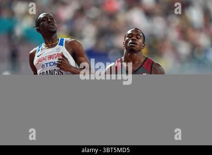 29. September 2019: Aaron Brown (Kanada) und Miguel Francis (Großbritannien) traten im 200 Meter langen Rennen der Männer während der 17. IAAF Leichtathletik-Weltmeisterschaft im Khalifa-Stadion in Doha, Katar, an. Ulrik Pedersen/CSM.(Kreditbild: &Copy; Ulrik Pedersen/CSM via ZUMA Wire) Stockfoto