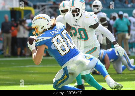 29. September 2019: Sean Culkin #80 von den Los Angeles Chargers in Aktion während des NFL-Fußballspiels zwischen den Miami Dolphins und Los Angeles Chargers im Hard Rock Stadium in Miami Gardens FL. Die Chargers besiegten die Dolphins 30-10.(Credit Image: &Copy; JC Ridley/CSM via ZUMA Wire) Stockfoto