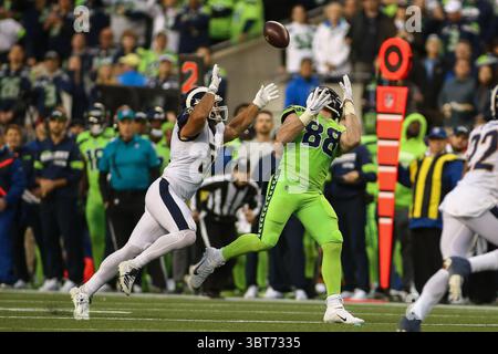 3. Oktober 2019: Seattle Seahawks Tight End will Dissly (88) fängt einen Pass während eines Spiels zwischen den Los Angeles Rams und den Seattle Huskies im CenturyLink Field in Seattle, WA. Die Seahawks gewannen mit 30:29. Sean Brown/CSM(Credit Image: &Copy; Sean Brown/CSM via ZUMA Wire) Stockfoto
