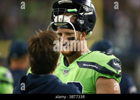 3. Oktober 2019: Seattle Seahawks Tight End will Dissly (88) während eines Spiels zwischen den Los Angeles Rams und den Seattle Huskies im CenturyLink Field in Seattle, WA. Die Seahawks gewannen mit 30:29. Sean Brown/CSM(Credit Image: &Copy; Sean Brown/CSM via ZUMA Wire) Stockfoto